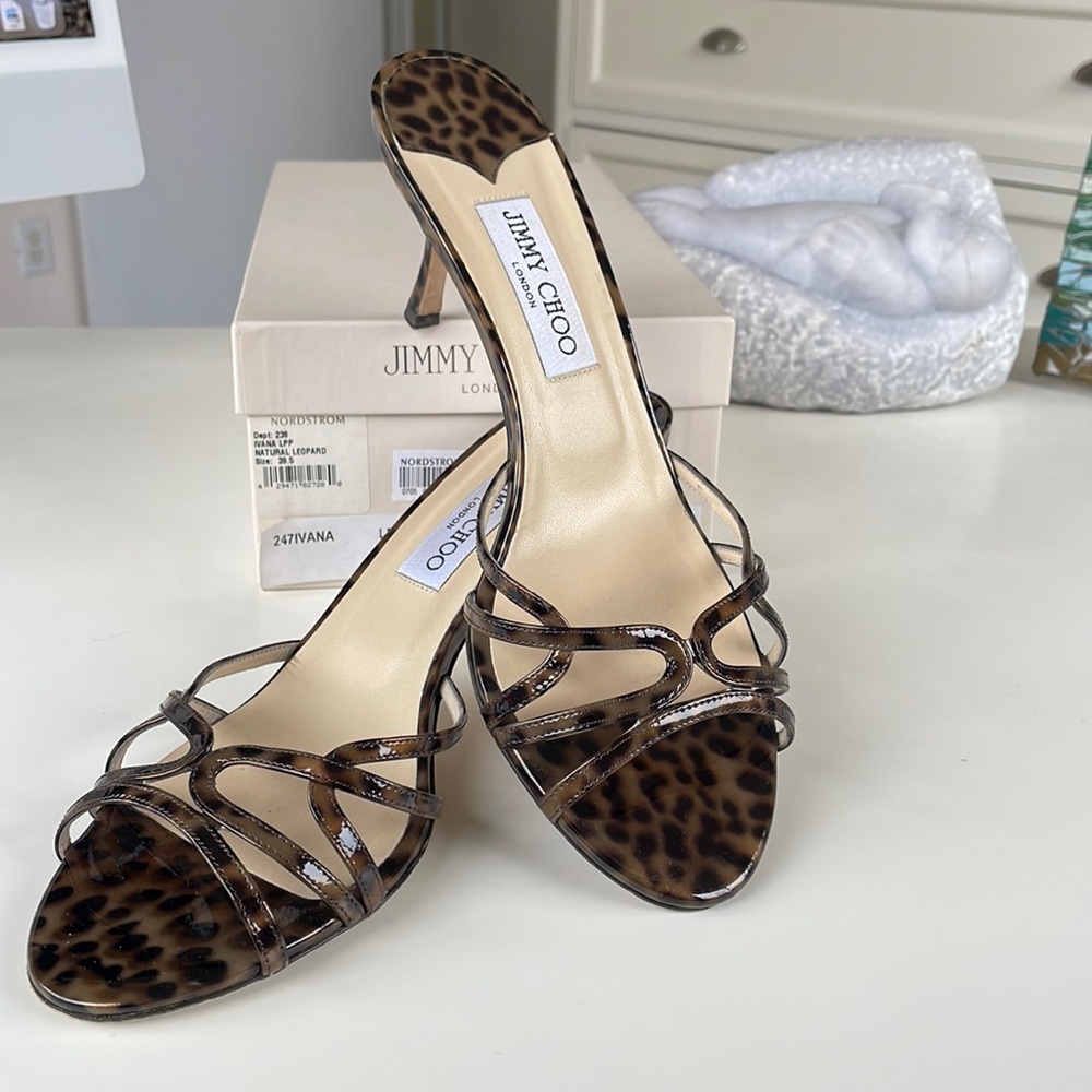 Jimmy Choo Ivana Leopatd print patent slide